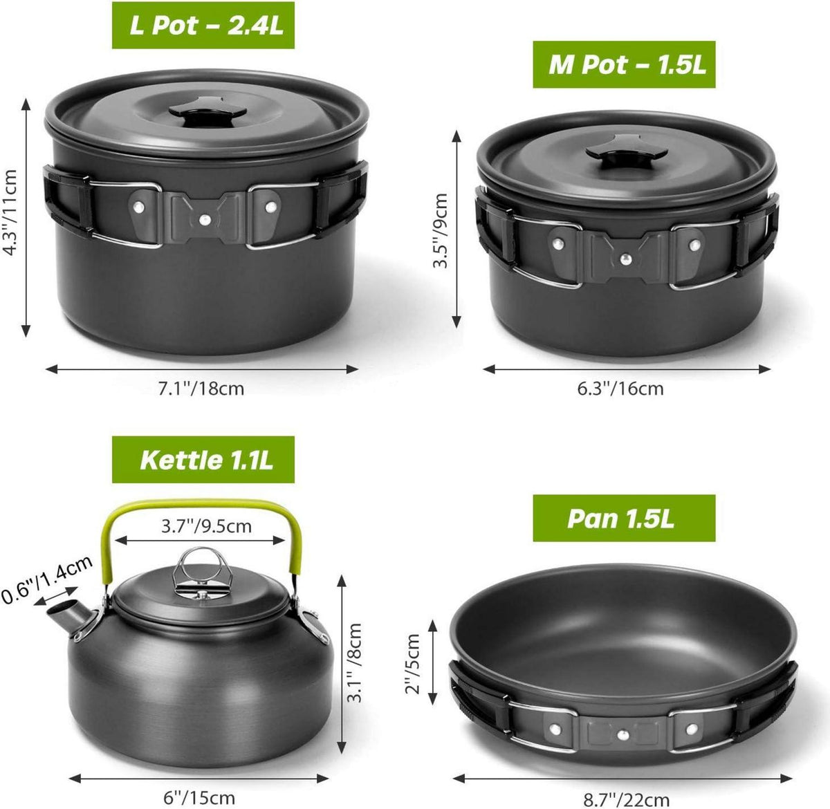 29-teiliges Camping Kochgeschirr Set aus Aluminium und Edelstahl