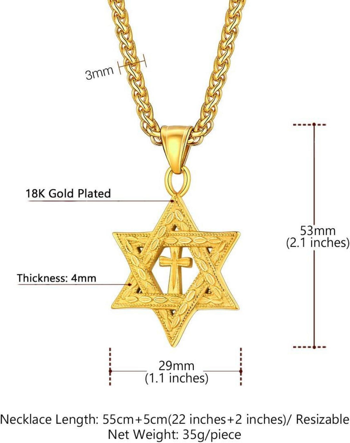 U7 Herren Davidstern Anhänger Halskette Edelstahl Gold 316L Modeschmuck