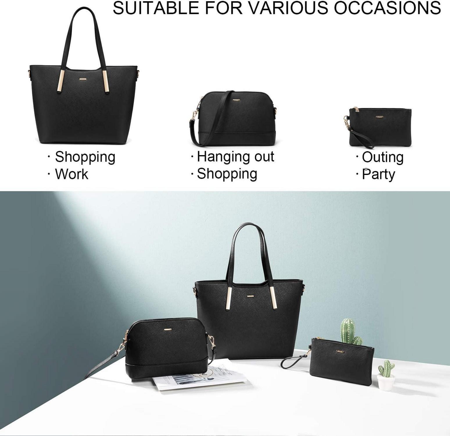 Schwarze LOVEVOOK Handtasche Damen 3-teiliges Set große Umhängetasche