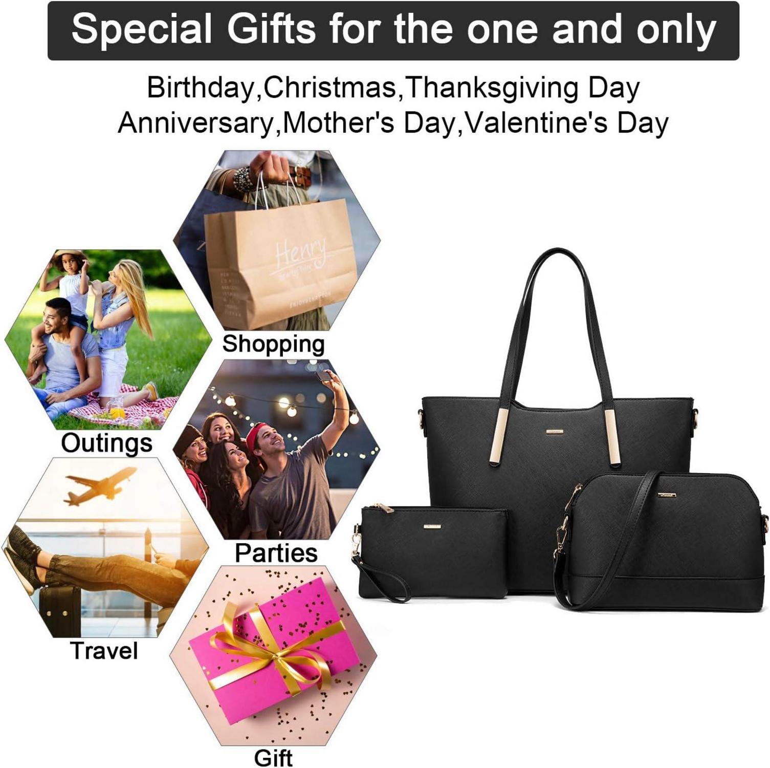 Schwarze LOVEVOOK Handtasche Damen 3-teiliges Set große Umhängetasche