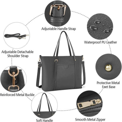 NUBILY Handtasche Shopper Damen 15.6 Zoll PU Leder Schwarz