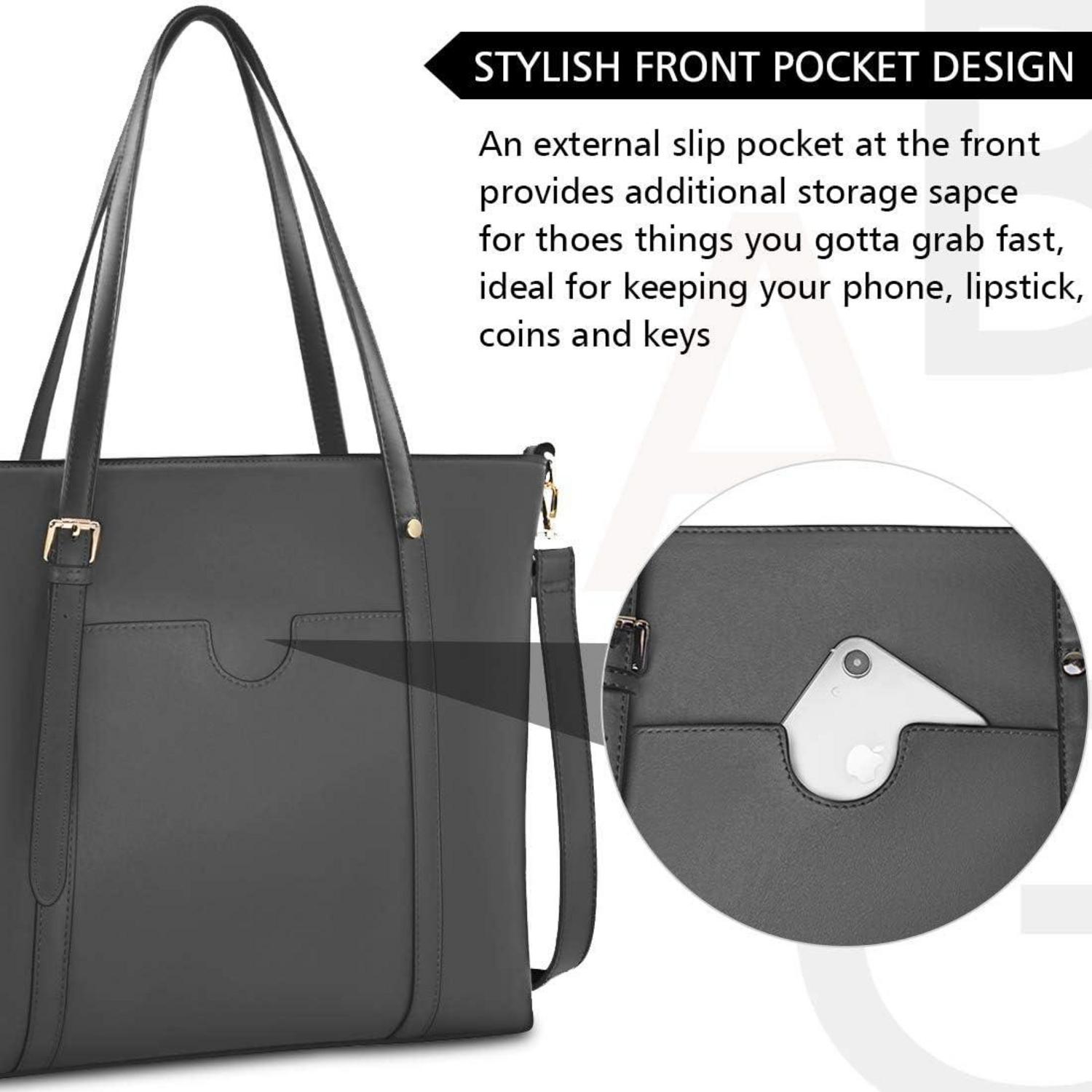 Damen Handtasche 15.6 Zoll Schwarz PU Leder Shopper Business Umhängetasche