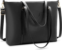 Große Schwarz PU Leder Laptop Umhängetasche Damen Business Shopper