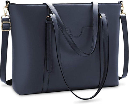 Großer Schwarz PU Leder Shopper 15.6 Zoll Laptop Handtasche