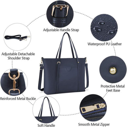 NUBILY Handtasche Damen Groß 15.6 Zoll PU Schwarz Laptop