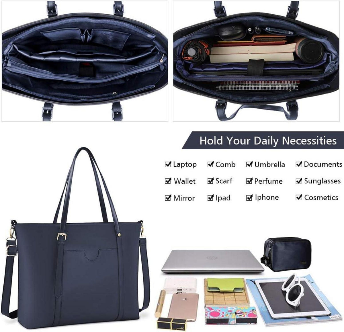 Großer Schwarz PU Leder Shopper 15.6 Zoll Laptop Handtasche