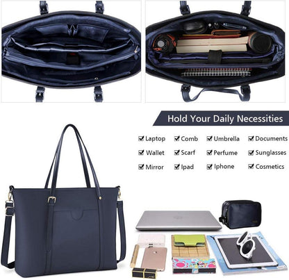 Großer Schwarz PU Leder Shopper 15.6 Zoll Laptop Handtasche