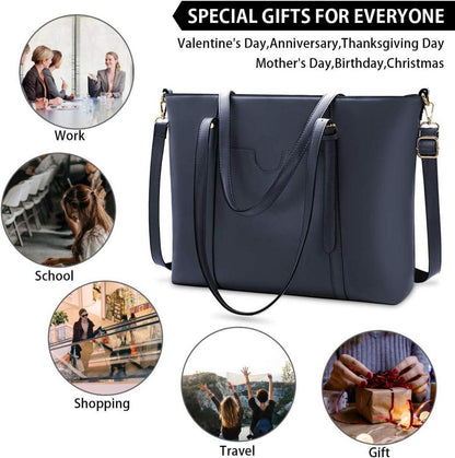 Handtasche Shopper Damen Groß 15.6 Zoll PU Leder Schwarz Laptop