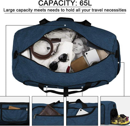 NEWHEY Große Faltbare Reisetasche 65L Schwarz - Leichte