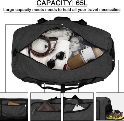 NEWHEY Große Faltbare Reisetasche 65L für Weekender Herren