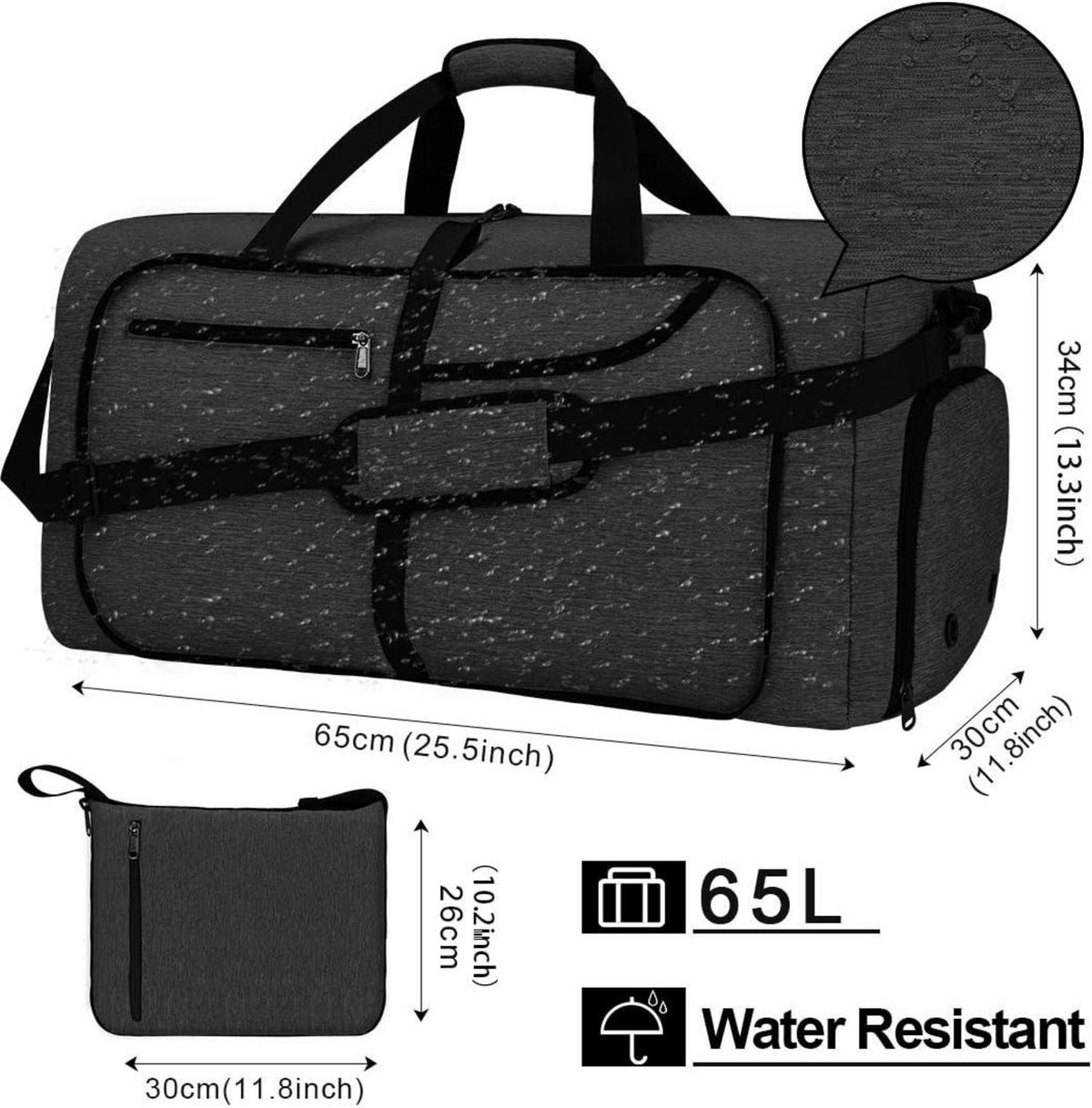 Reisetasche 120L faltbar Sporttasche Herren Damen Schwarz
