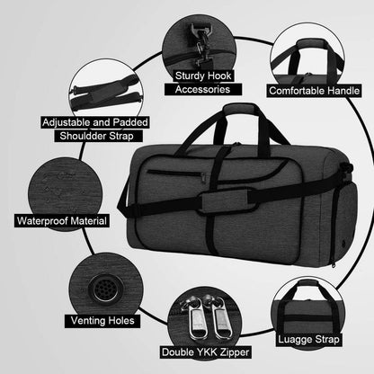 NEWHEY Reisetasche Groß 65L Leichte Sporttasche Weekender Herren Damen Schwarz