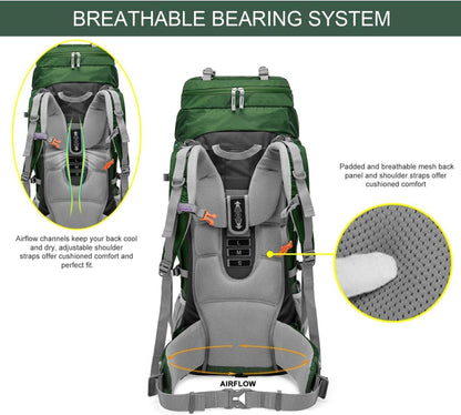 80L Trekkingrucksack mit Regenschutz für Outdoor Reisen und Camping