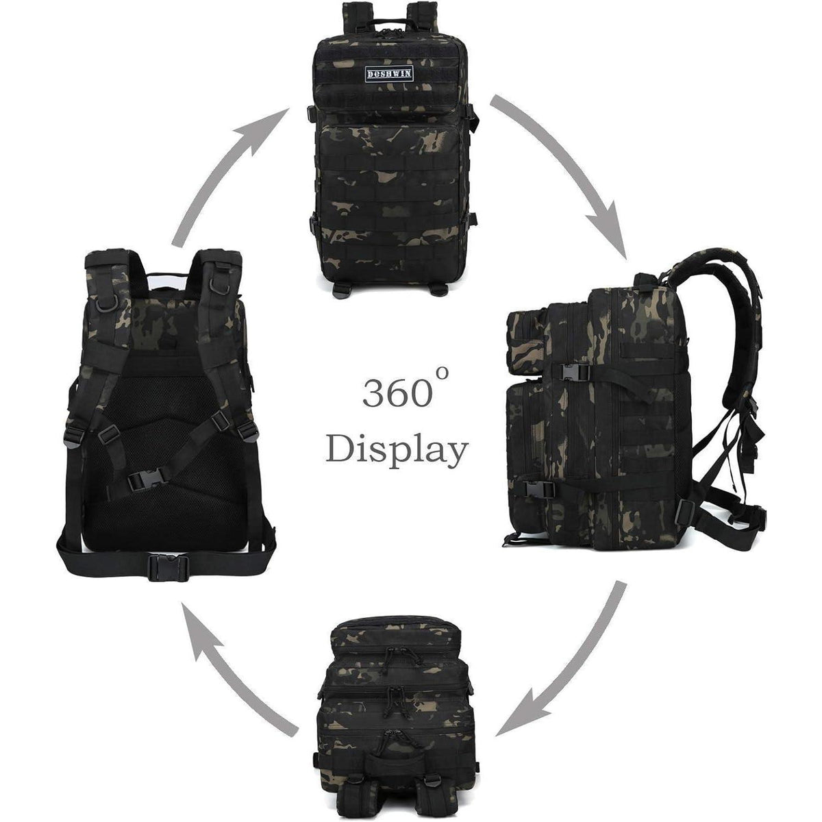 Taktischer Rucksack 40L wasserdicht mit vielen Fächern Schwarz