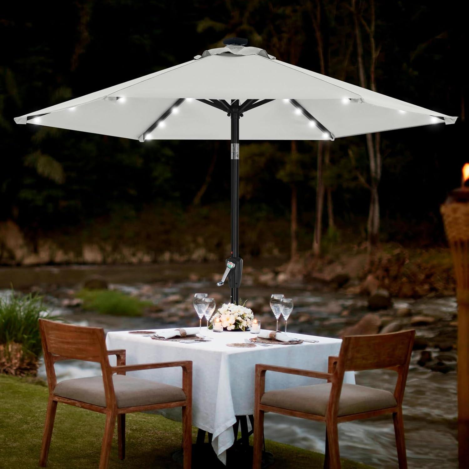 230cm Sonnenschirm Solar-LED Terrassenschirm Gartenschirm Hellgrau
