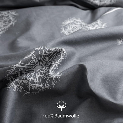 Bettwäsche Set 135x200 Grau Weiß Pusteblume Baumwolle Wendebettwäsche