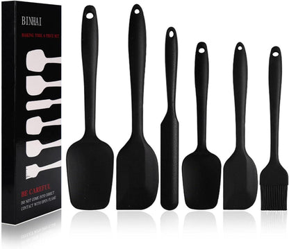 Premium Silikon Spatel Set Schwarz 6-teilig Antihaft Küchenutensilien