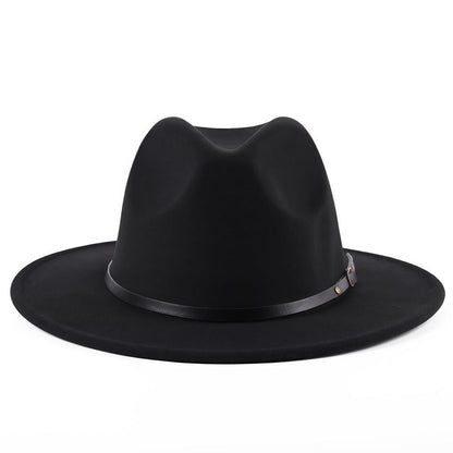 Unisex Fedora Hut aus Wollmischung mit Gürtelschnalle – Schwarz