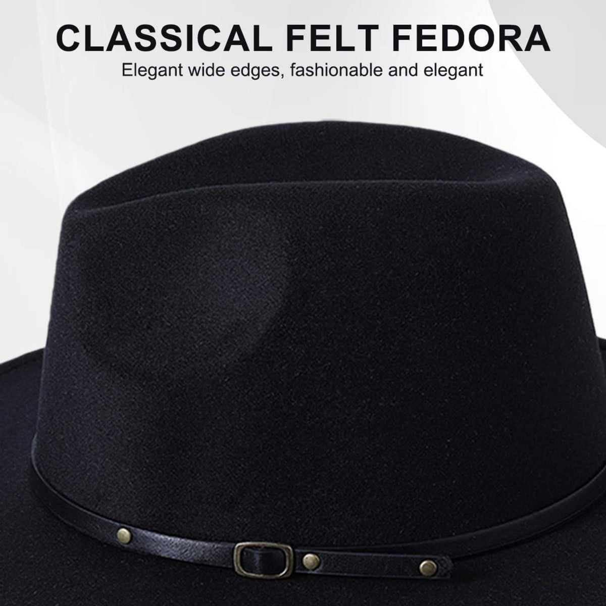 Unisex Fedora Hut aus Wollmischung mit Gürtelschnalle – Schwarz
