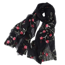 Damen Foulard bestickt mit Blumen, Seidenschal Retro-Design