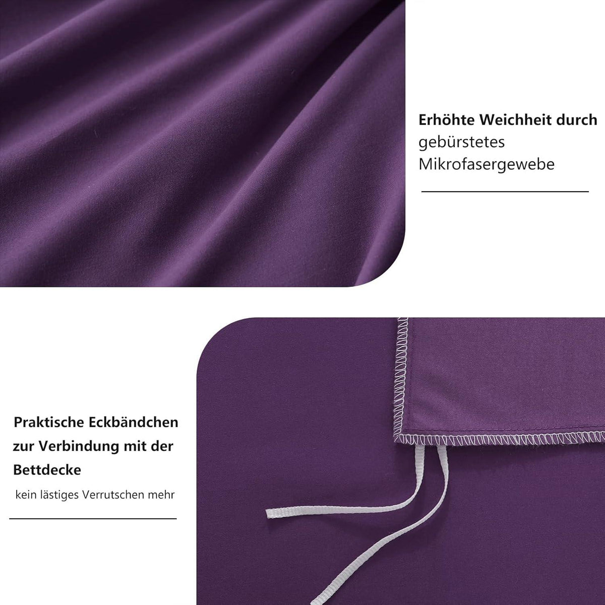 Bettwäsche 200x200 Lila Mikrofaser mit Reißverschluss und Kissenbezüge
