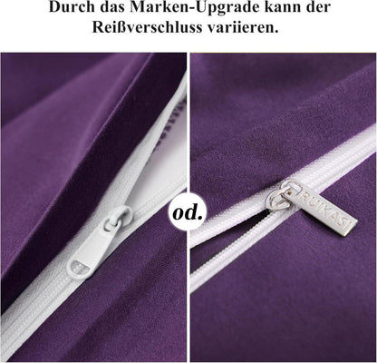 Bettwäsche 200x200 lila 3teilig mit Reißverschluss aus Mikrofaser