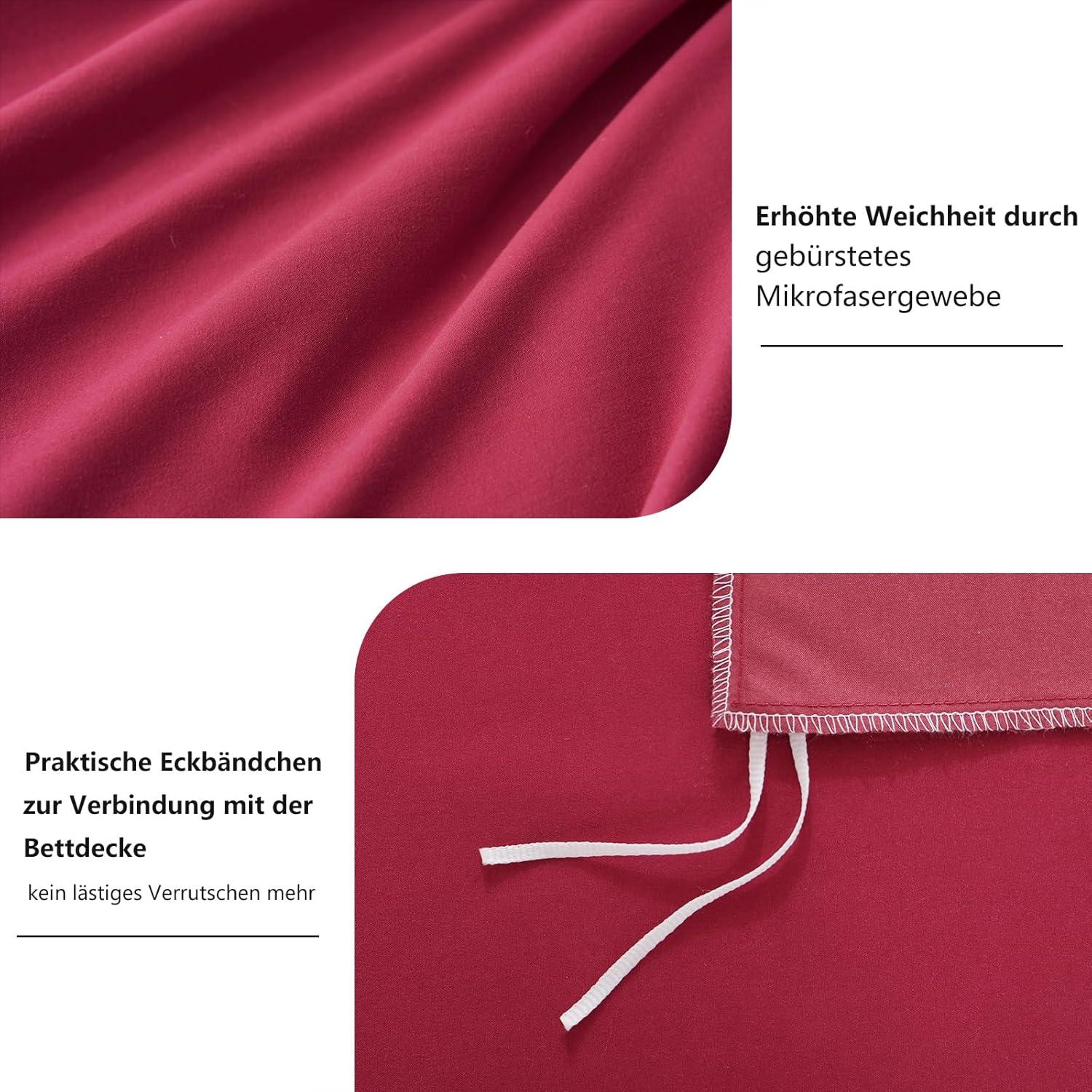Bettwäsche Set 200x200 cm Rot Mikrofaser Kissenbezüge Reißverschluss
