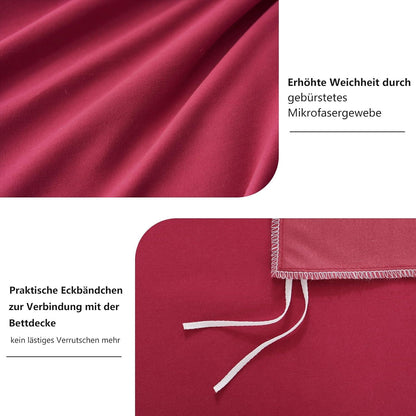Bettwäsche 200x220 Rot Kissenbezüge Set Mikrofaser Reißverschluss