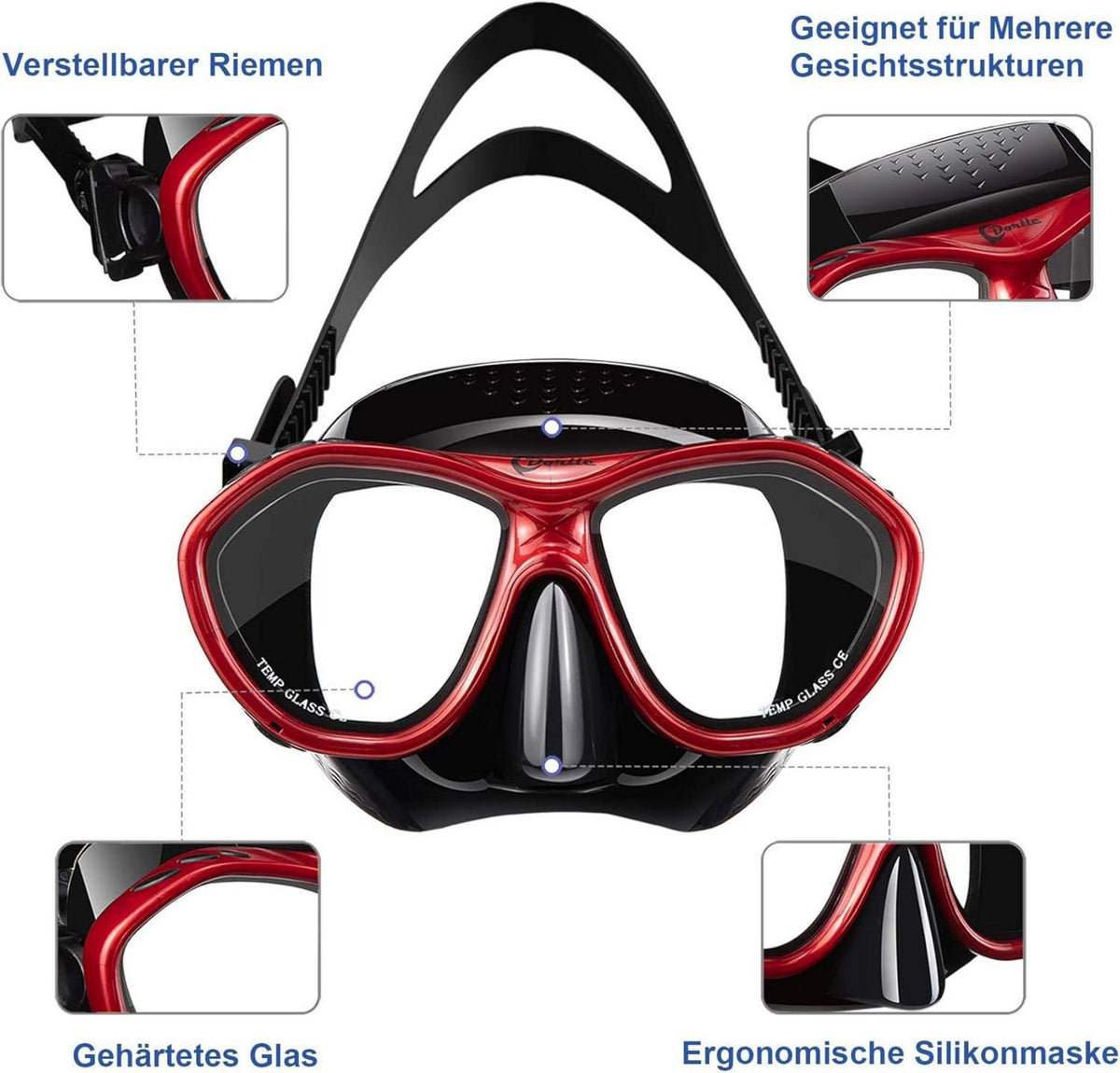 Dorlle Schnorchelset Taucherbrille Dry Schnorchel Anti-Fog-Glas
