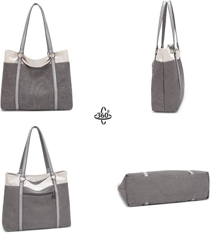JANSBEN Damen Canvas Handtasche Schultertasche Elegant Groß für Büro Schule