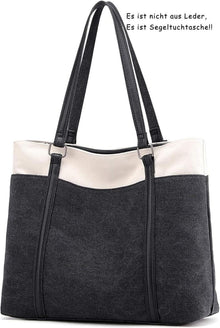 Damen Canvas Schultertasche Schwarz - Groß Elegant Büro