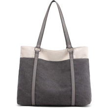 Damen Handtasche Schultertasche Canvas Groß Shopper grau