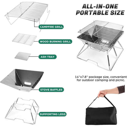 Odoland Tragbarer BBQ Campinggrill Feuerstelle 304 Edelstahl