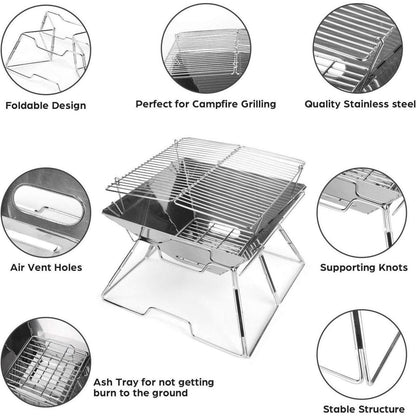 Odoland Tragbarer BBQ Campinggrill Feuerstelle 304 Edelstahl