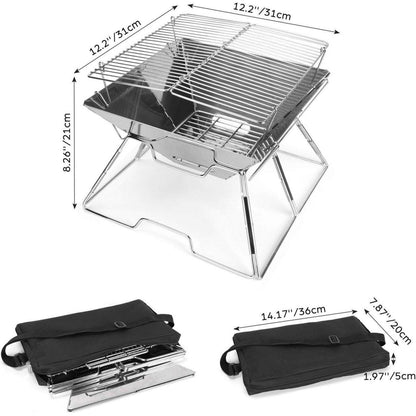 Odoland Tragbarer BBQ Campinggrill Feuerstelle 304 Edelstahl