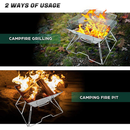 Odoland Tragbarer BBQ Campinggrill Feuerstelle 304 Edelstahl