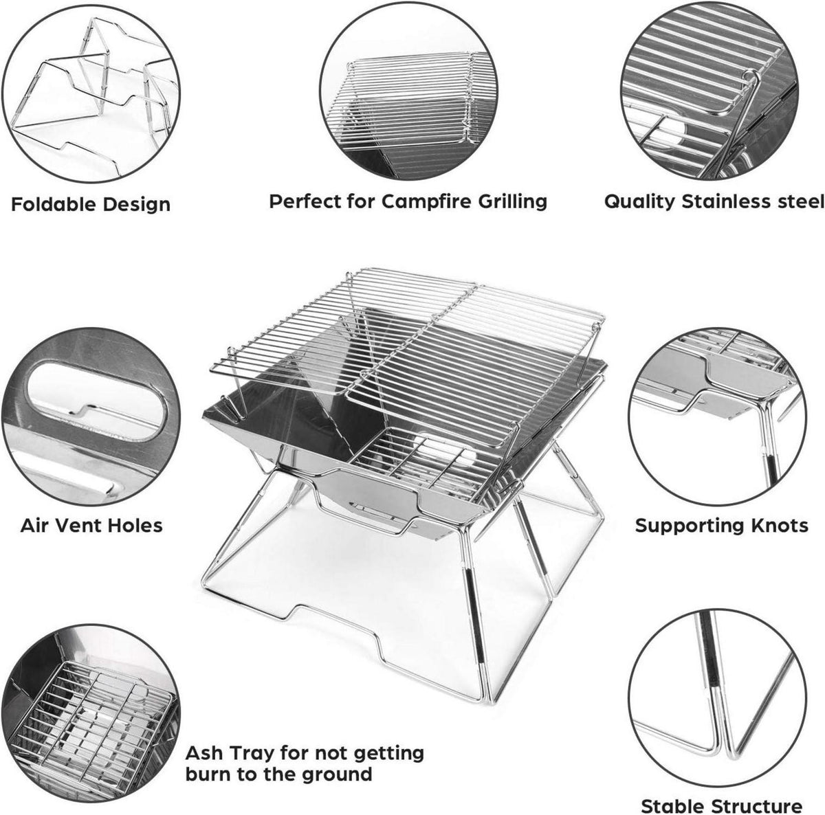 BBQ Feuerstelle Tragbarer Campinggrill Edelstahl Grill für Camping