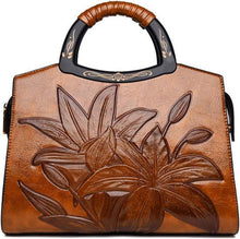 Damen Handtasche Blumenprägung Henkeltasche Holz Henkel Umhängetasche