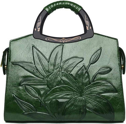 Damen Handtasche Klassische Blumenprägung Umhängetasche PU-Leder