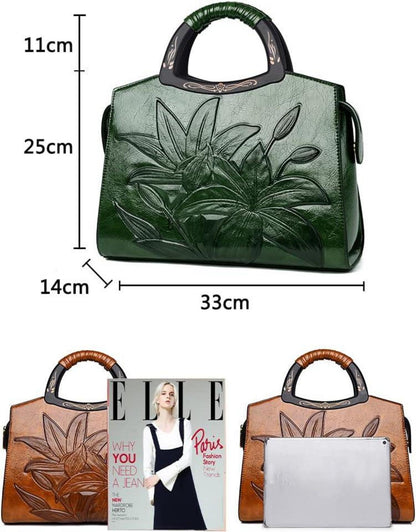 Damen Handtasche Klassische Blumenprägung Umhängetasche PU-Leder