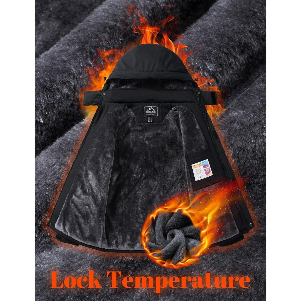 Herren Winterjacke Warm Gefüttert Wasserdicht Skijacke Schwarz M