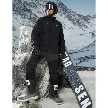 Herren Winterjacke Warm Gefüttert Wasserdicht Skijacke Schwarz M