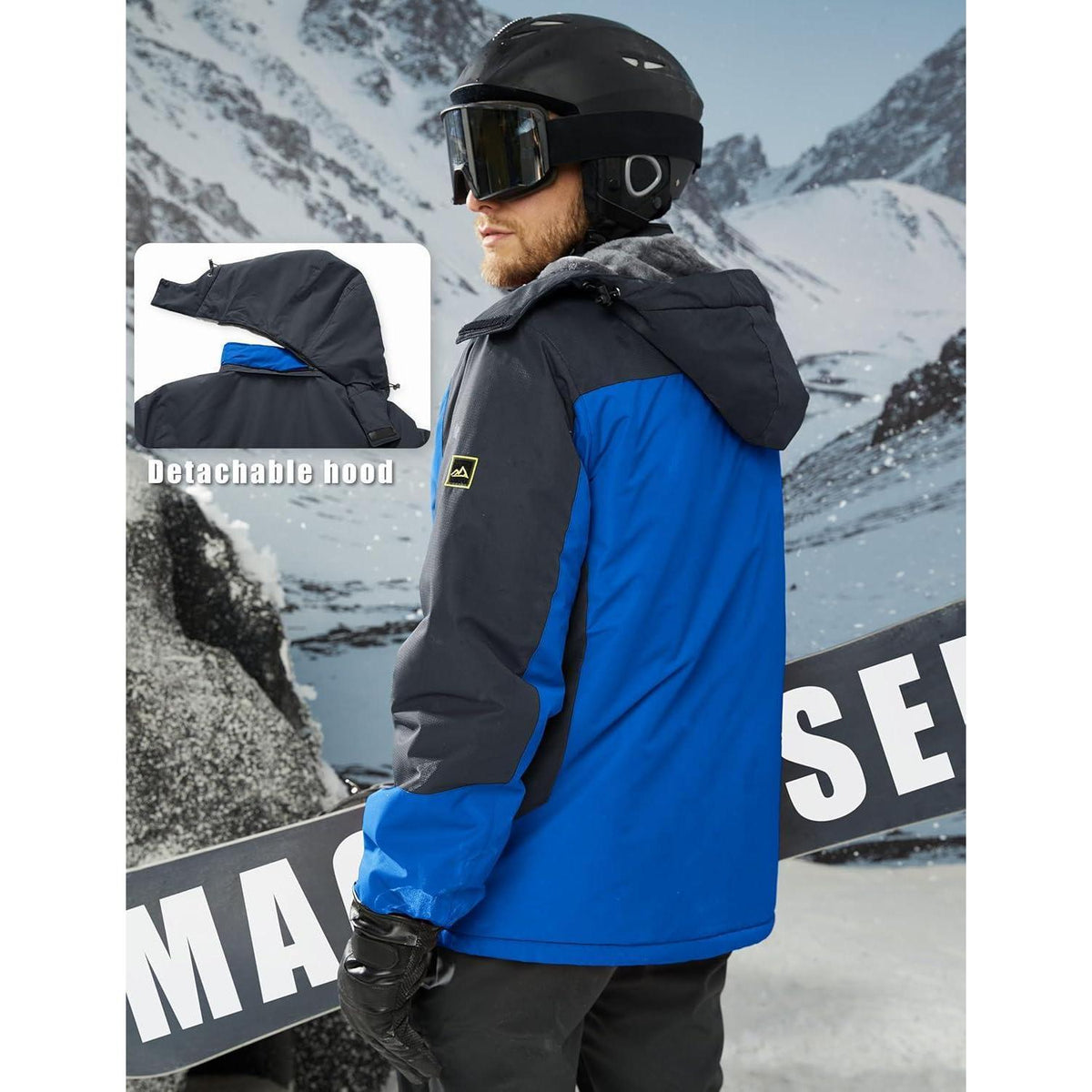 Herren Winterjacke Warm Gefüttert Wasserdicht Skijacke Blau L