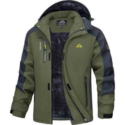 Herren Winterjacke Warm Gefüttert Wasserdicht Skijacke Grün