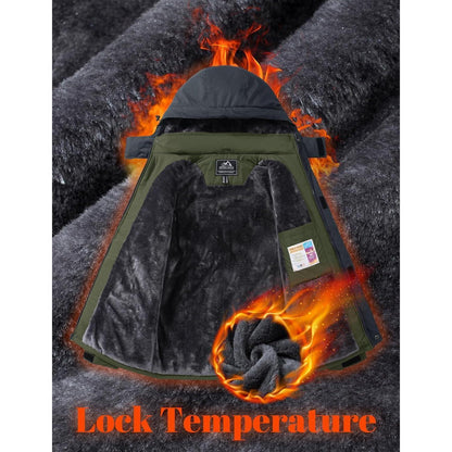 Herren Winterjacke Warm Gefüttert Wasserdicht Skijacke Grün