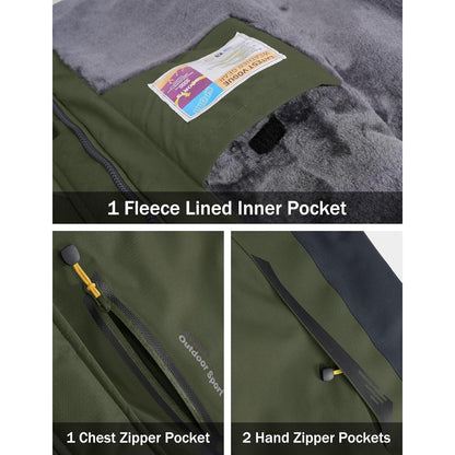 Winterjacke Herren Warm Gefüttert Wasserdicht Skijacke Armeegrün XL