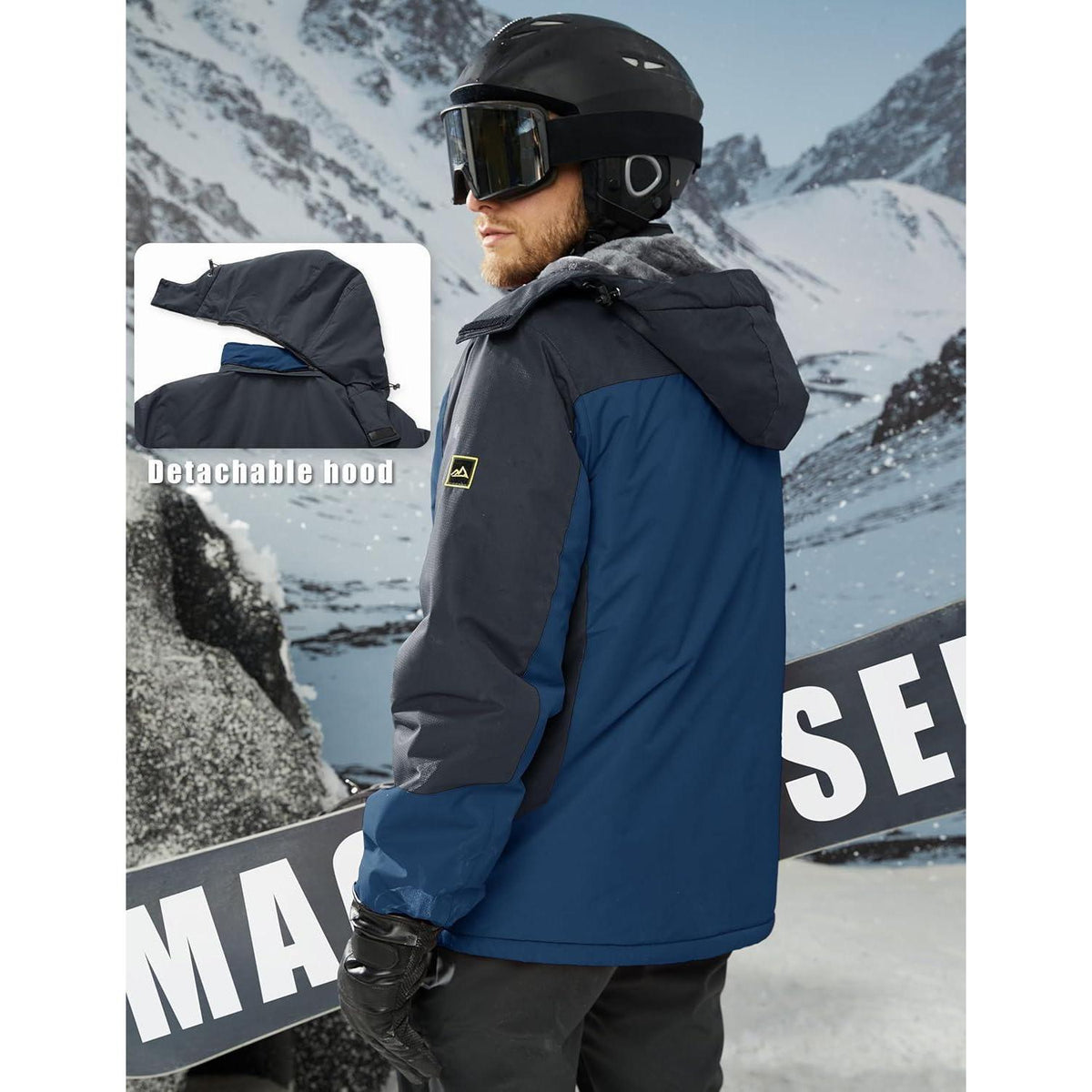 Warme Herren Winterjacke mit abnehmbarer Kapuze, wasserdicht