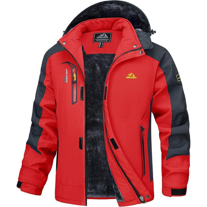 Warme Herren Winterjacke mit abnehmbarer Kapuze Rot XL
