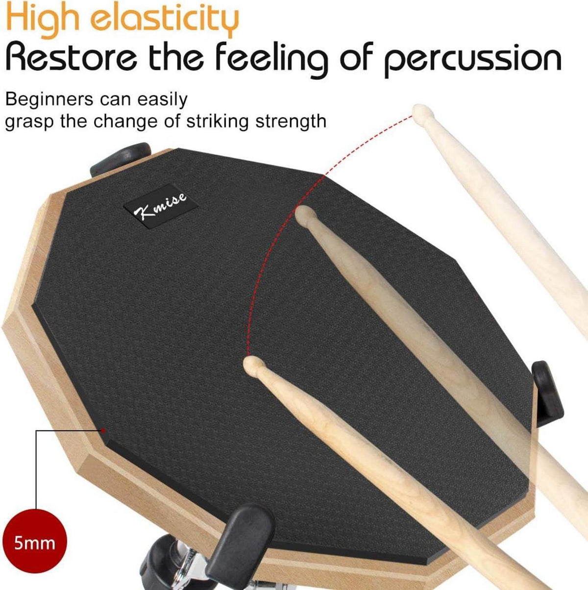 12-Zoll Übungs Drum Pad mit Snare Drum Stand und Sticks