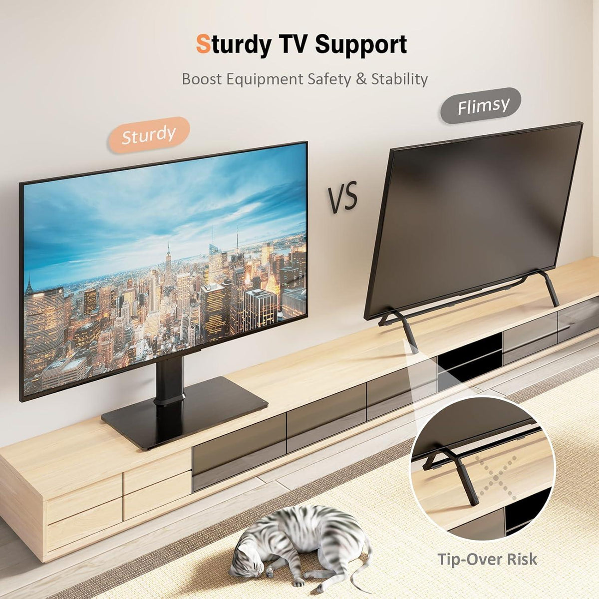 TV Standfuß Höhenverstellbar für LCD LED Fernseher 19-39 Zoll Black